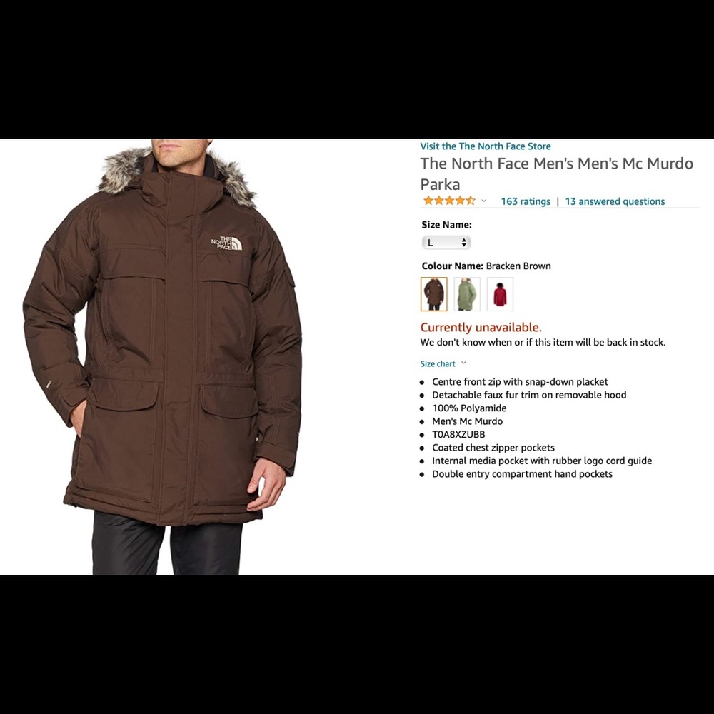The Northface McMurdo coat parka mens UK Large